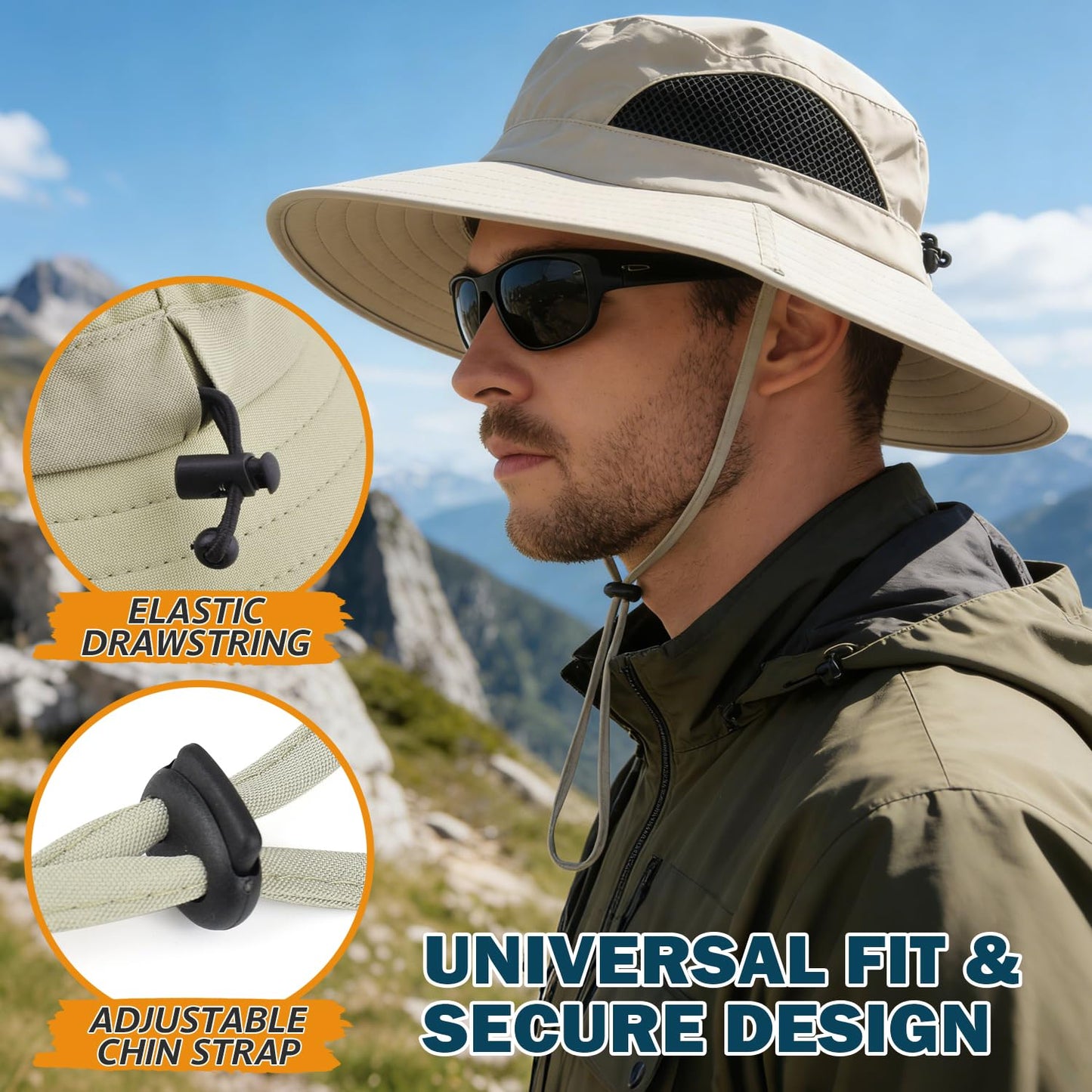 EINSKEY Unisex Sun Hat, Waterproof Wide Brim Bucket Hat Packable Boonie Hat for Fishing Hiking Gardening Safari Beach