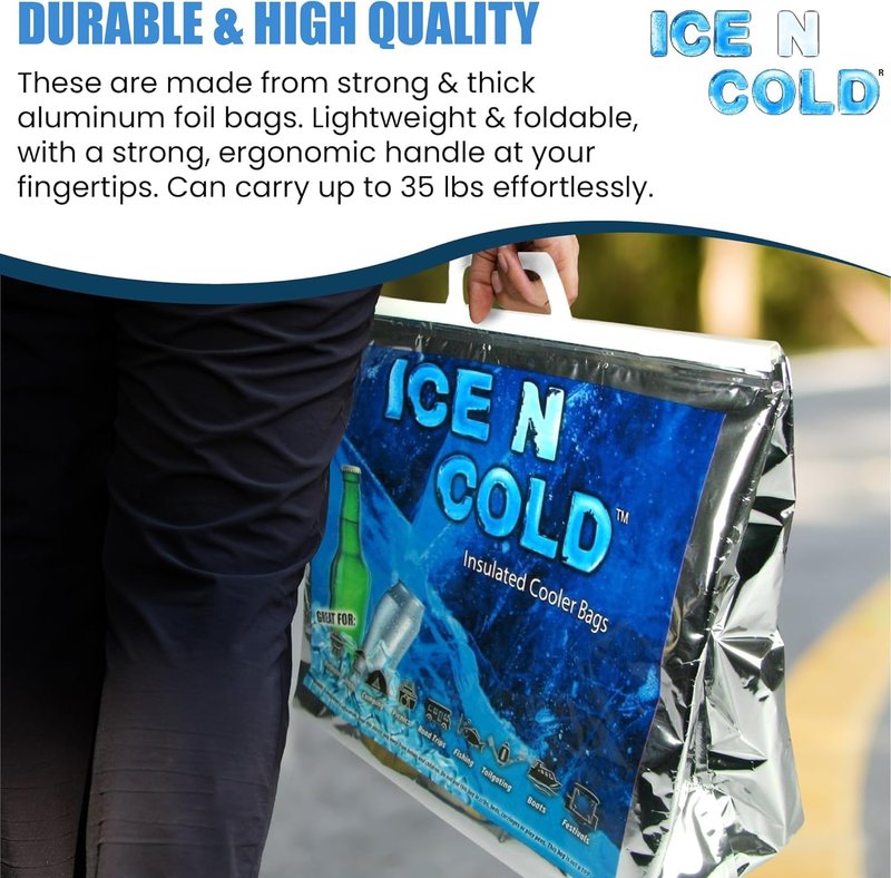 ICE N COLD Insulated Cooler Bag - X-Large 40 lbs Capacity (Pack of 2) | Lightweight, Soft, Collapsible | Ideal for Groceries, Camping, Hiking, Beach, Travel