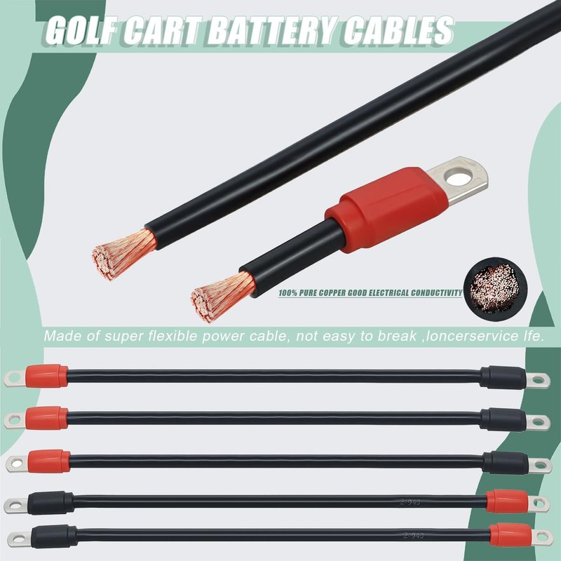 HOGUCAL Golf Cart Club Car 48 Volt Battery Cable Set Wiring for DS 1995-Up 4 Gauge (Set of 5)