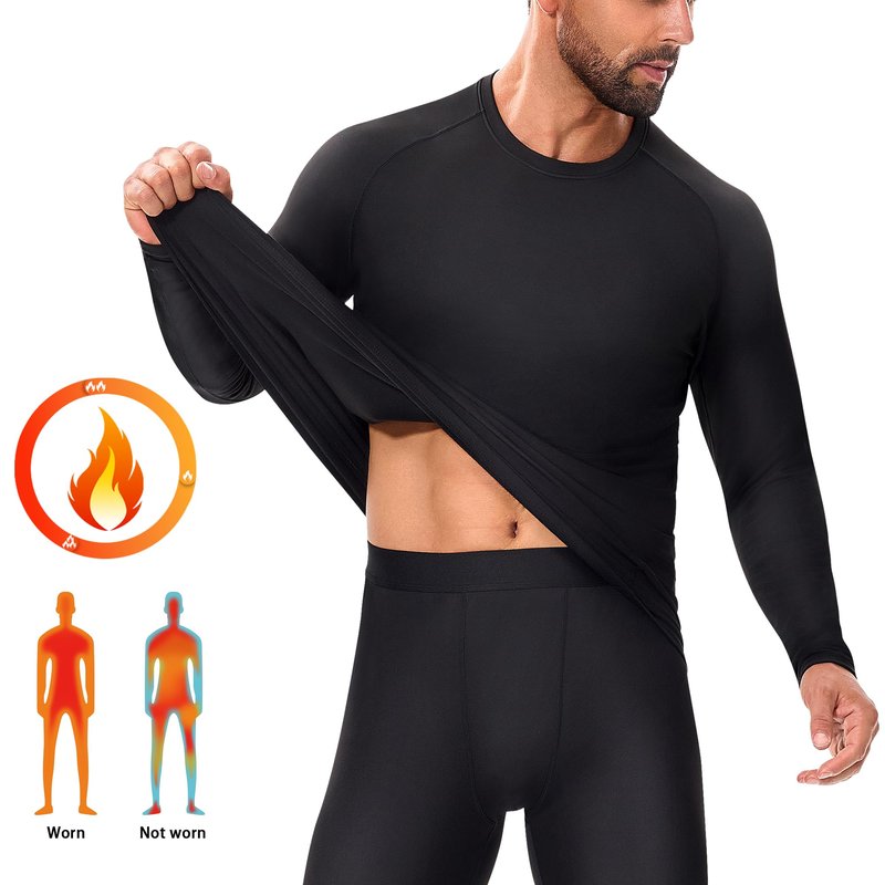 Tecrap 5 Pack Men's Thermal Compression Shirt Fleece Lining Athletic Quick Dry Base Layer Long Sleeve Fitness Top for Cold Weather Skiing 3B2G-L