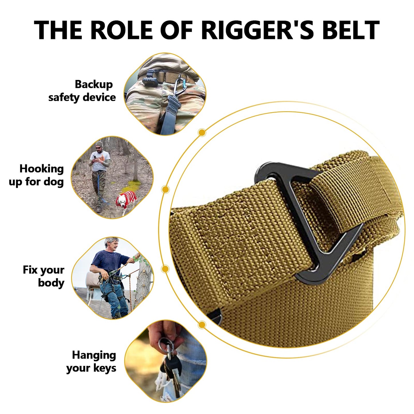FAIRWIN Tactical Belt, Military Belt Mens And Womens Work Belt Heavy Duty Belt Nylon Webbing with V-ring Quick-Release Buckle (Brown, XXL)