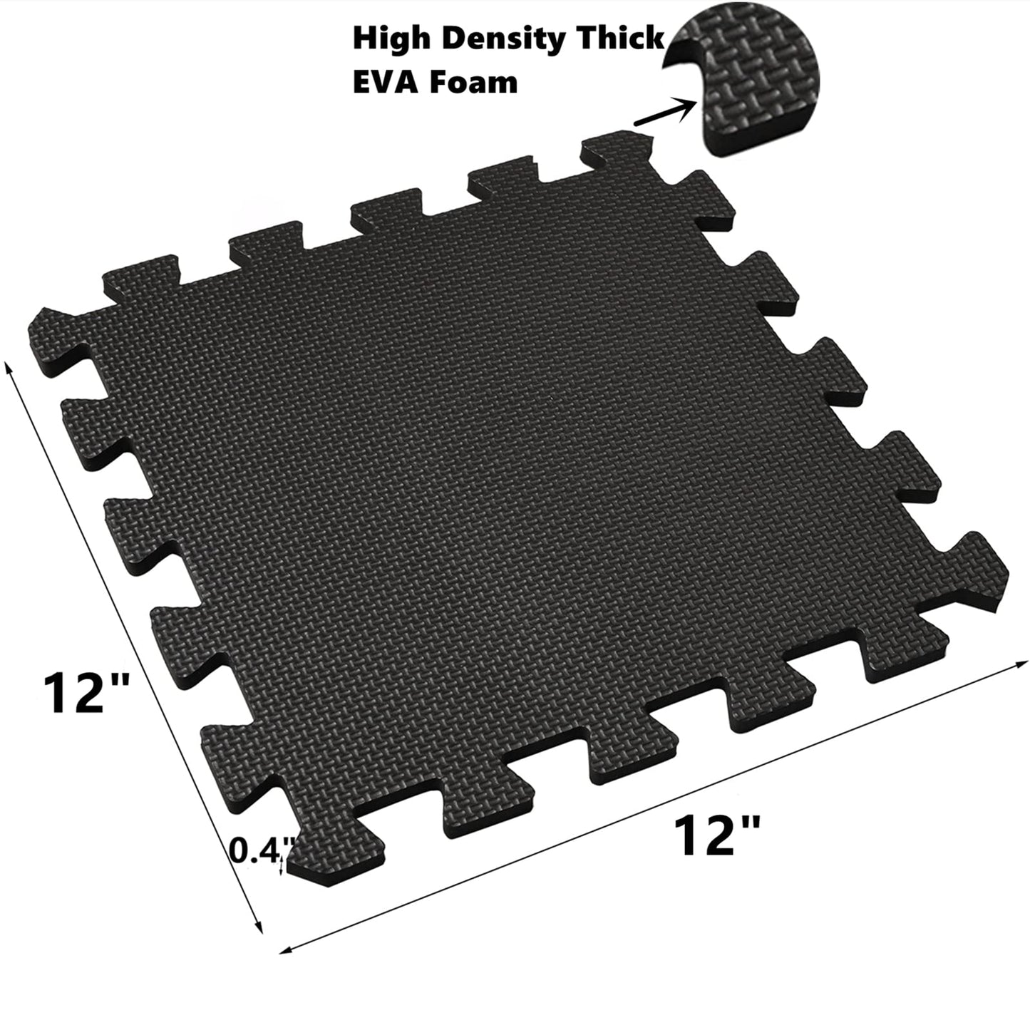 DEAYOU 16 Tiles Foam Mat, EVA Foam Mat, Soft Exercise Mats for Fitness, Play, Gym, 12" x 12", Black and White