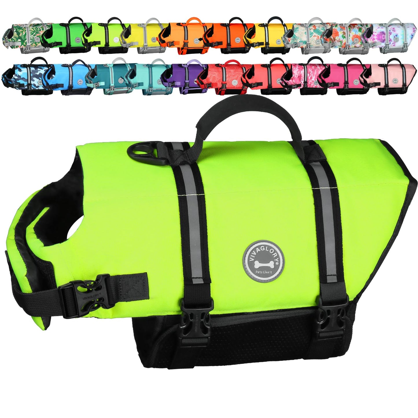 VIVAGLORY Dog Life Vest Rip Stop Dog Swim Vest, M, Bright Yellow