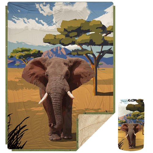 Kawagebo Sherpa Fleece Outdoor Camping Blanket with Packable Waterproof Bag - 3 in 1 Soft Warm Throw Wearable Camp Blanket, Puffy Ultralight Camping Blankets for Sleeping, Travel 56"x 78"