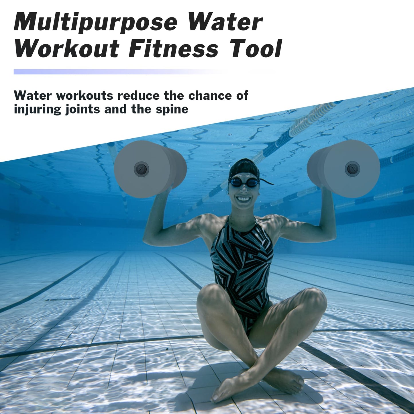 Hikeen Aquatic Exercise Dumbbells Water Dumbbell Pool Resistance Aquatic Fitness Barbells With 4 High-Density EVA Foam Pool Weights Dumbbells, for Water Aerobics Weight Loss (2 EVA Grey)