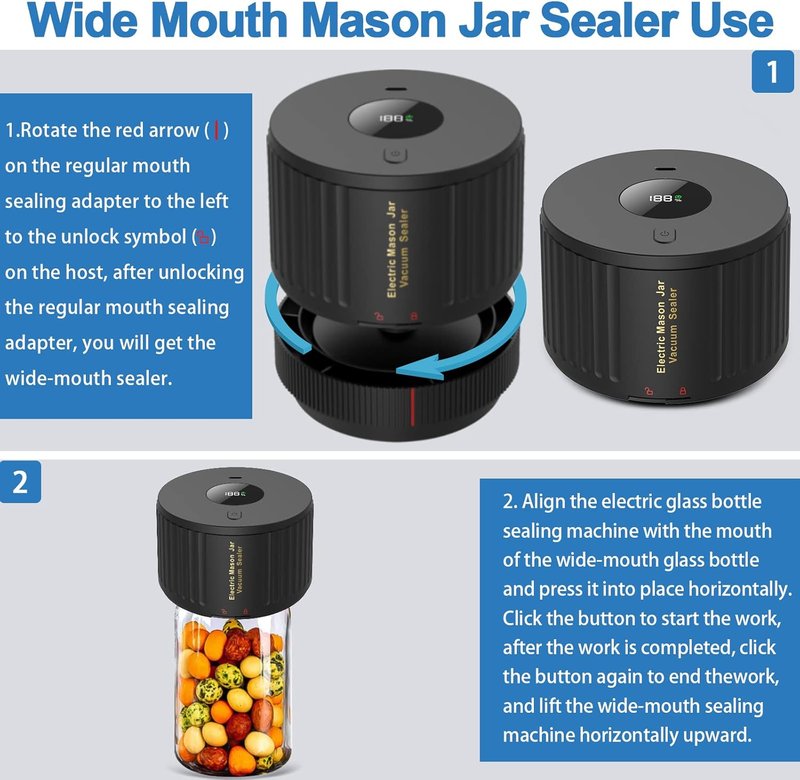 Electric Mason Jar Vacuum Sealer Kit - 48-Piece Set with Lids & Rings for Regular Mouth Jars