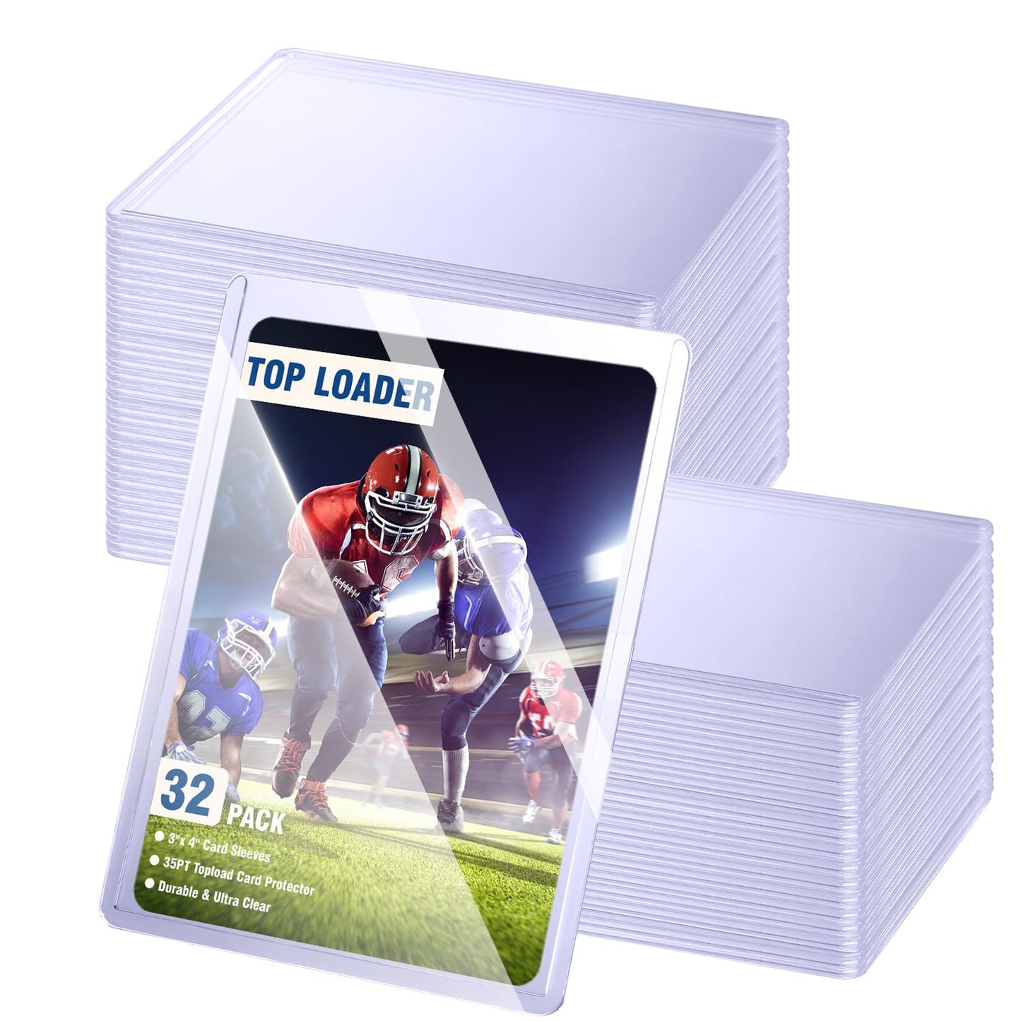 32ct Card Sleeves Hard Plastic, EDUDIIU 3" x 4" Top Loads for Cards, 35PT Hard Card Protectors, Rigid Toploads Hard Plastic for Yugioh, Baseball, Sports Cards