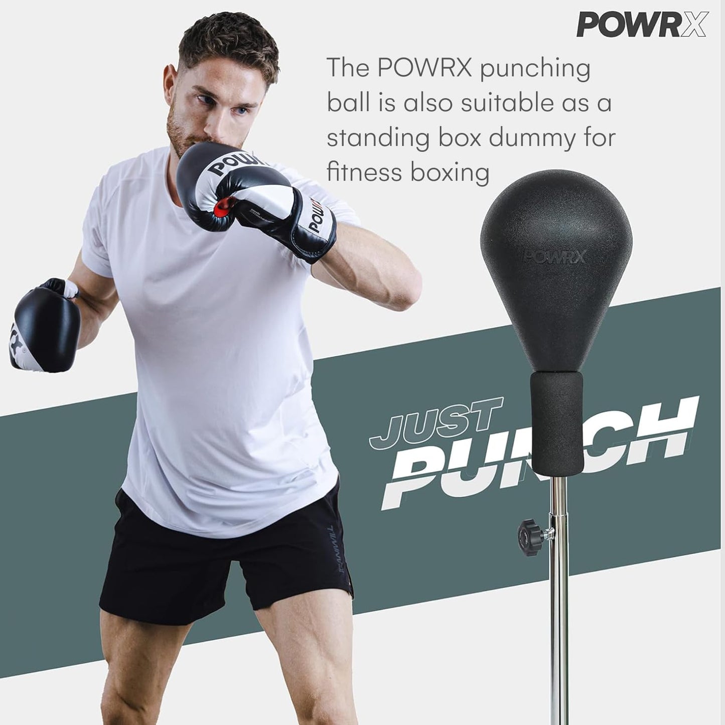 PowrX Punch Ball Stand Box Trainer - 43-63-Inches Height Adjustable Boxing Equipment for Home Gym, Fast Reflex Training, and Knockout Workouts - Freestanding Bag Set for Adults, Men, and Women