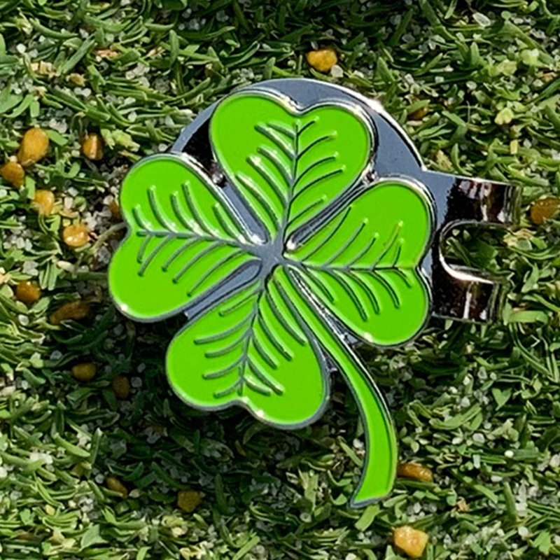 ONESHOTGOLF 4PK Golf Ball Marker with Hat Clips for Men Women Golfer, Removable Attaches Easily to Golf Cap - Soft Enamel Technique (Clover)