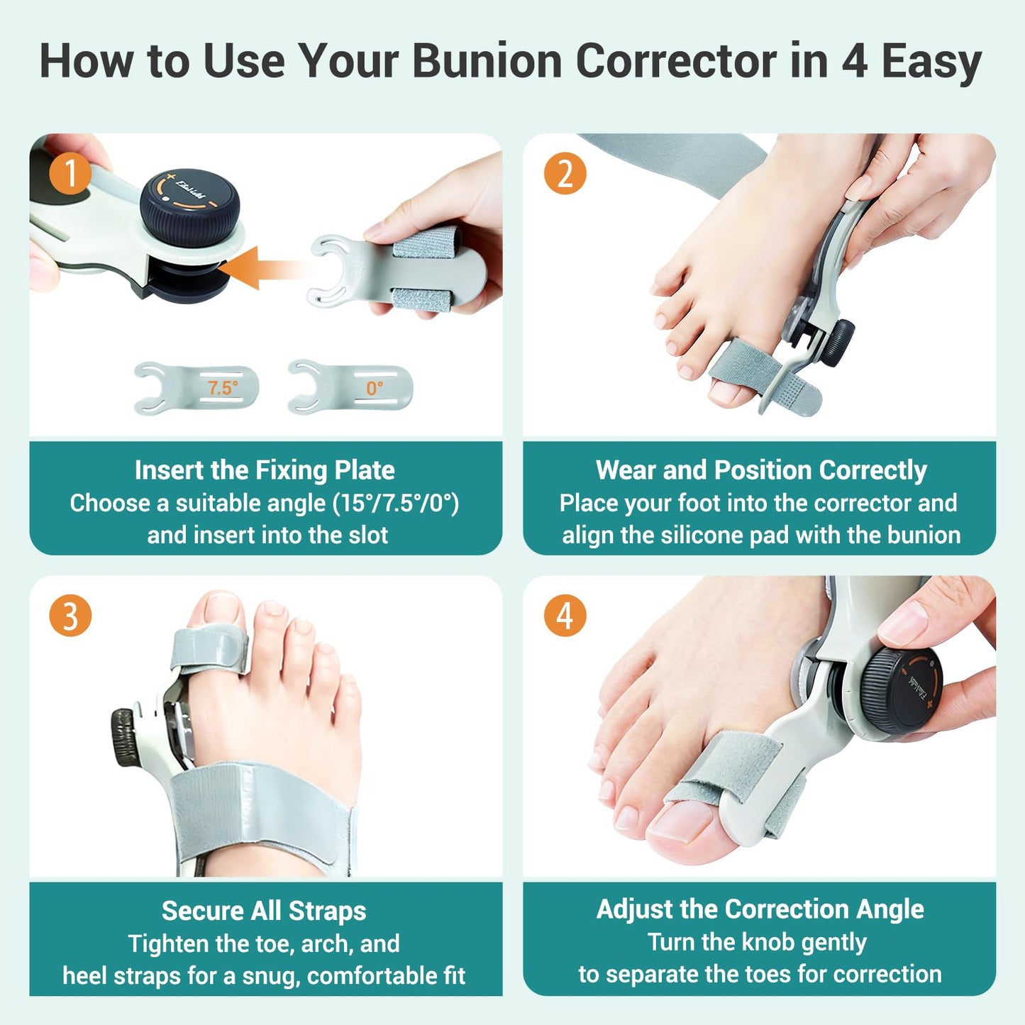Bunion Corrector for Women Big Toe - US Patent 3 Precision Angles (0°/7.5°/15°) Adjustable Toe Straightener & Bunion Splint Brace with Extra Straps & Toe Separator, Fits Left & Right Foot by EliaValth, Large, Brown 1 PACK
