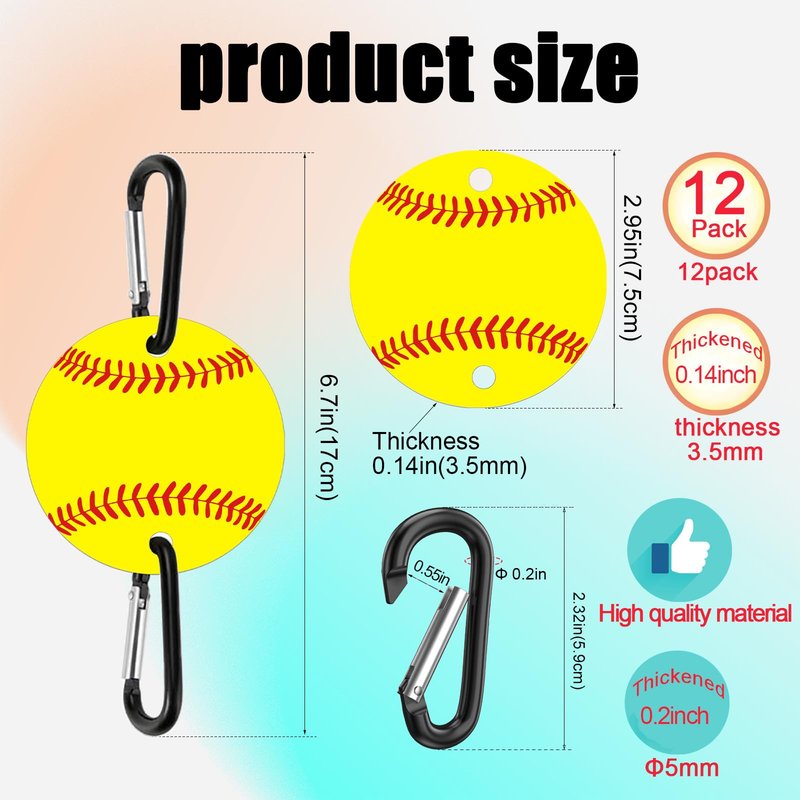 12 Pack Softball Bag Fence Hooks – Thick Fence Clips with Writable Acrylic Plates – Dugout Organizer for Softball Gear, Backpacks, Helmets, Bottles, Team Gifts