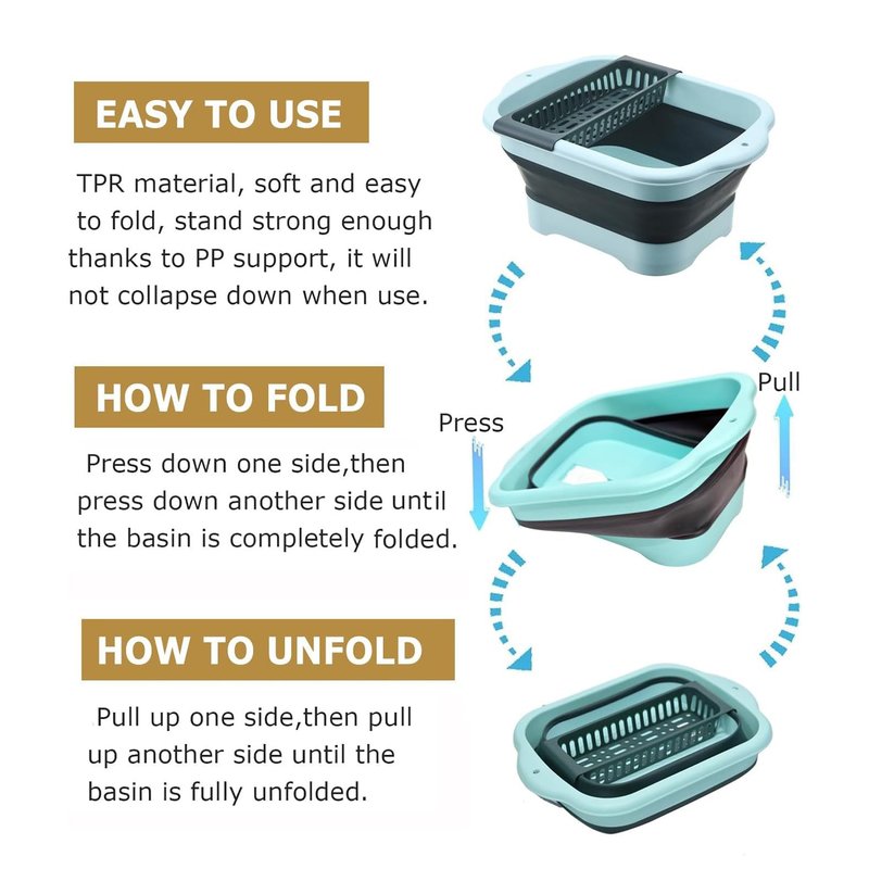 Alltiett 2.98 Gallon (11.28L) Collapsible Dish Basin with Drain Plug, Outdoor Multiuse Foldable Sink Tub, Dishpan, Wash Basin, Portable Kitchen Storage Tray for Camping, RV, Beverage Bucket (Yellow)