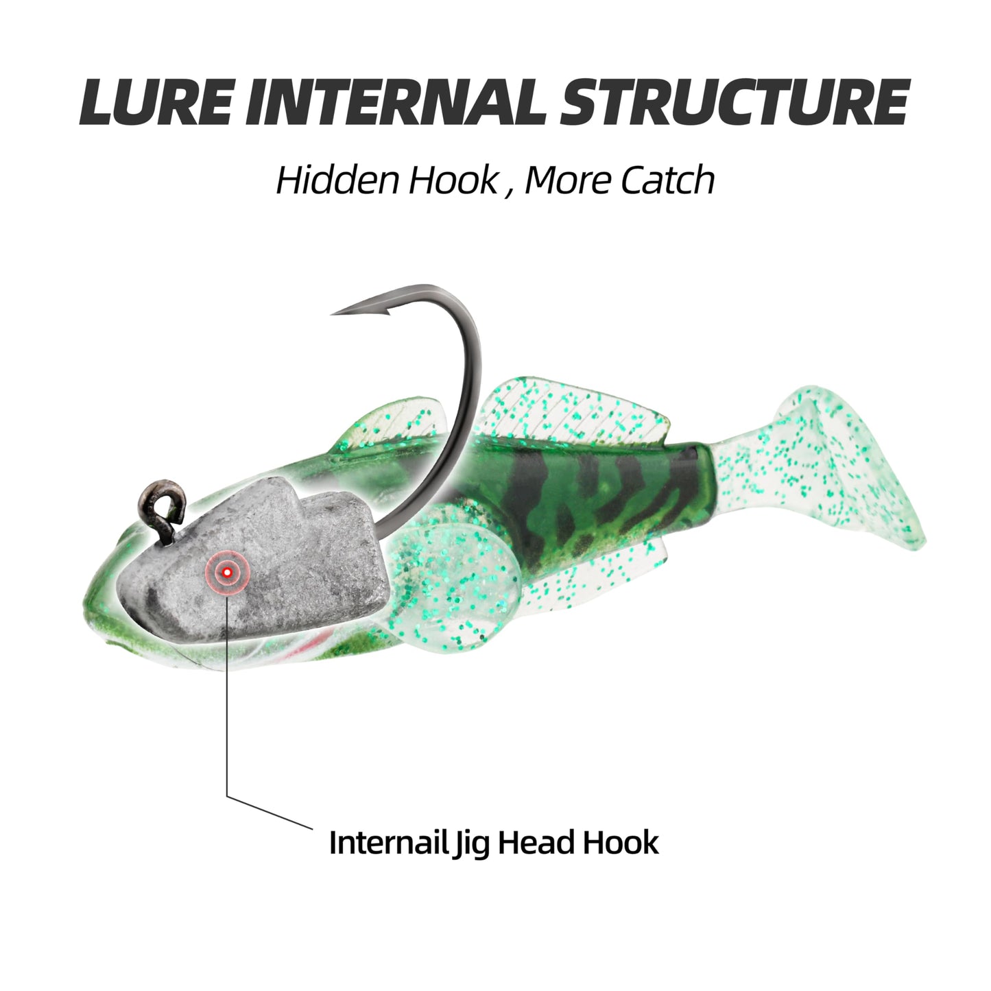 PROBITE Spotted T-Tail Swimbait Lures (6-Pack) – Pre-Rigged Soft Leadhead Jigs, Multi-Color Fishing Lures for Bass, Trout, Crappie in Freshwater & Saltwater
