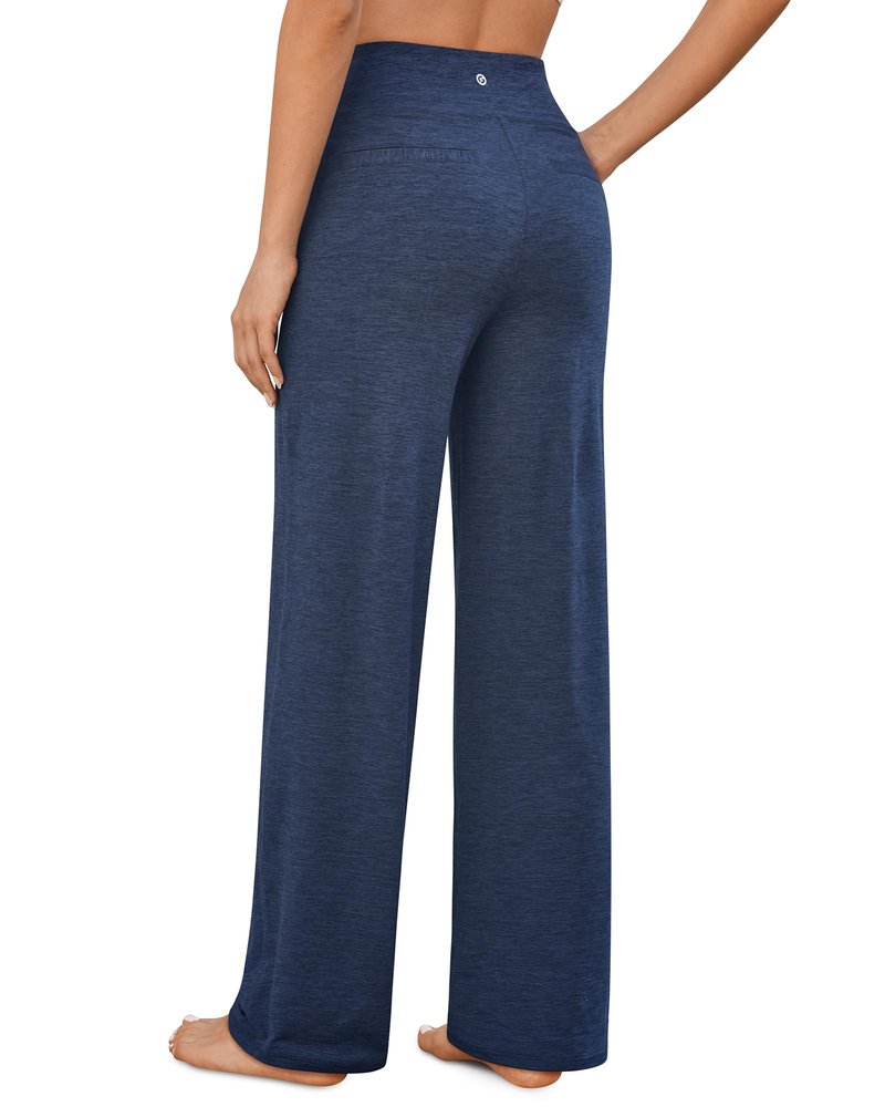 G4Free Wide Leg Casual Pants with Pockets Womens Loose Fit Yoga Joggers Lightweight Breathable Sweatpants for Workout Walking(Navy Heather,L,Extra Tall)