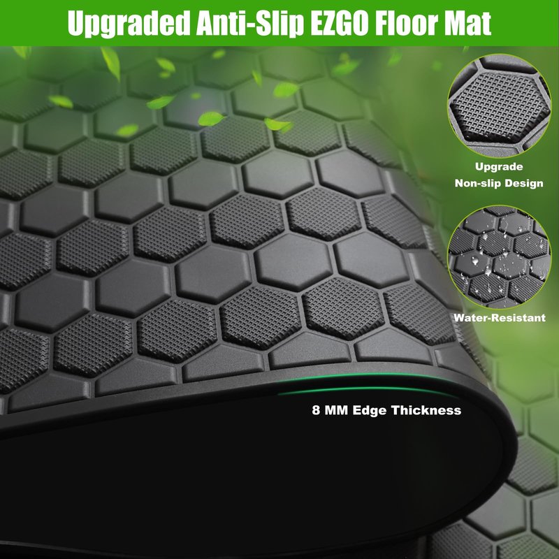 EZGO TXT Golf Cart Full Coverage Floor Liner Mat, fits EZGO TXT (1994+), Valor(1994+), Express S4(2012-2020), Cushman Workhorse, EX1(2020), Thick Anti-Slip Rubber, Black Trim