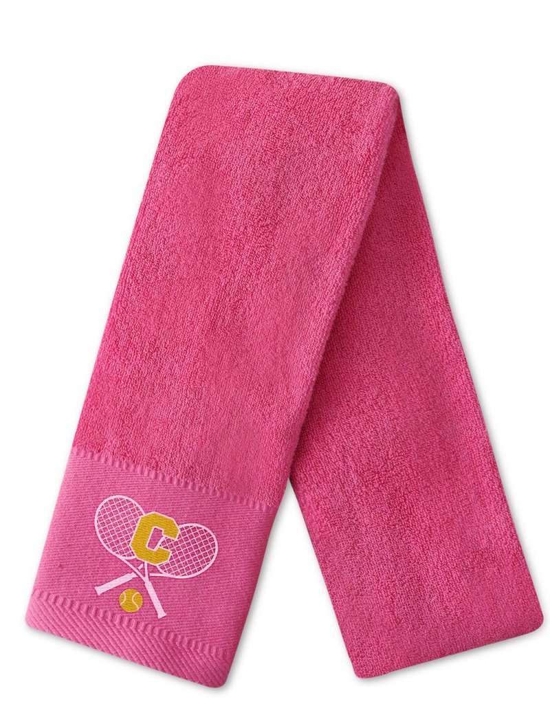 CybGene Embroidered Tennis Towel, Funny Tennis Gift for Men, Women & Tennis Lovers, Soft & Absorbent, Hot Pink, Initial C