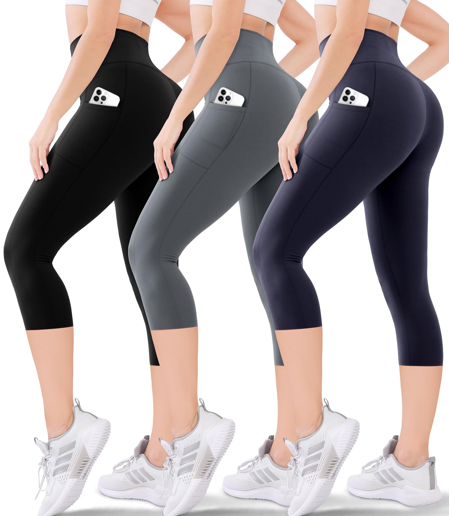 Blisset Women's High Waisted Capri Buttery Soft Tummy Control No See Through Workout Athletic Running Yoga Cycling