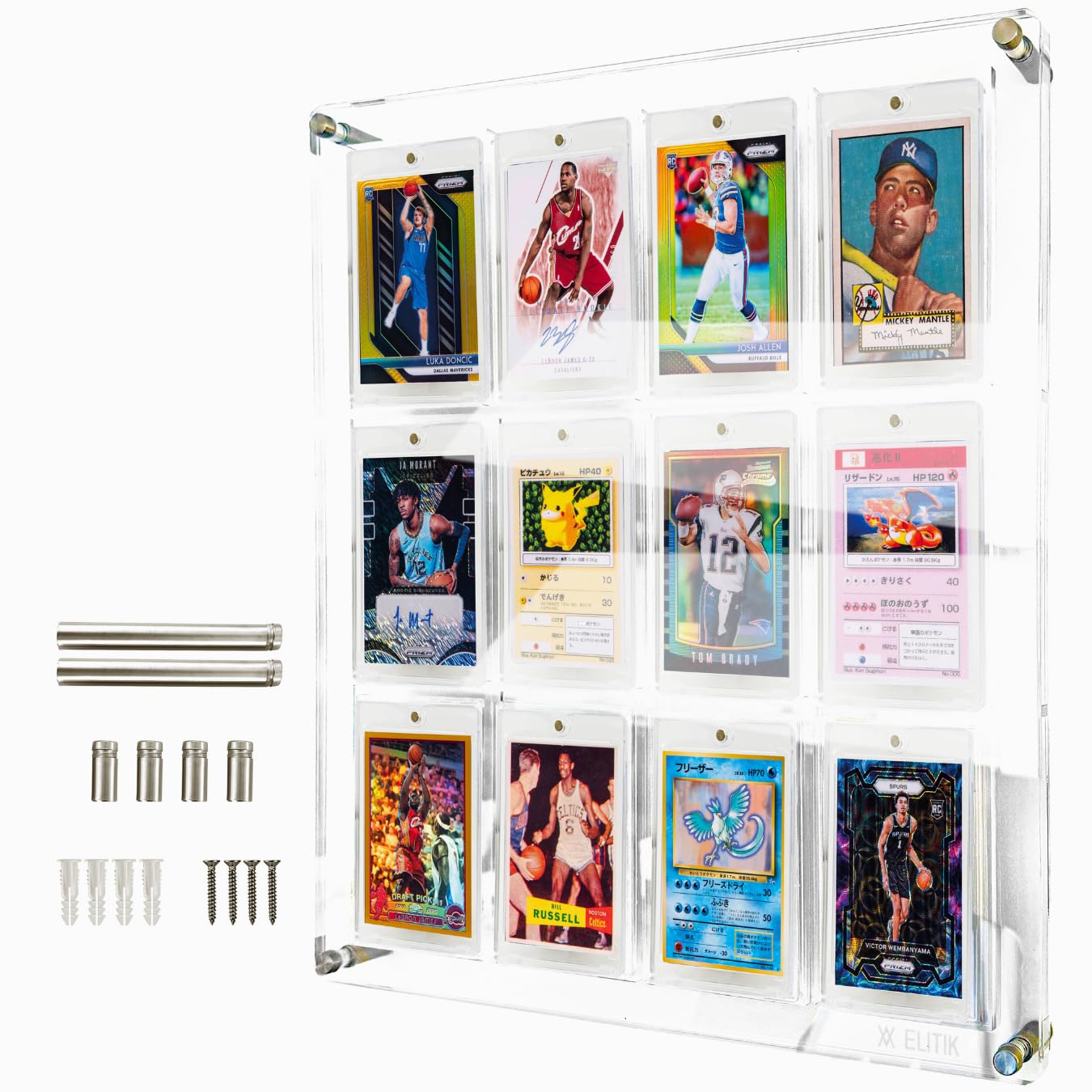 ELITIK Acrylic Card Display Case for One Touch Card Display Case 35pt – Holds 12 One Touch Magnetic Holders, Wall Mount or Desktop Acrylic Frame for Trading & Sports Cards