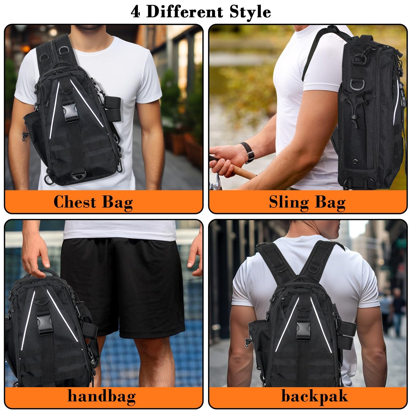 Zsrivk Fishing Tackle Bag Sling Shoulder Backpack with Rod & Gear Holder, Water Resistant & Weatherproof, Large Storage