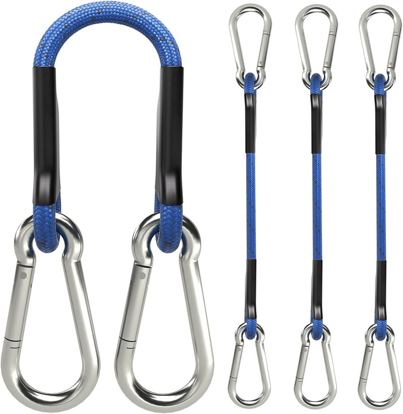 8 Inch Heavy Duty Bungee Cords with Stainless Steel Carabiner | Set of 4 for Camping, Tarps, and Bike Racks