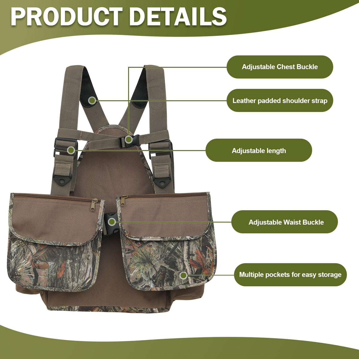 ZAIXIA Tactical Hunting Vest with Game Pouch Adjustable Chest & Shoulder Strap for Upland Bird Hunting, Fit for Men and Women Outdoor Enthusiasts