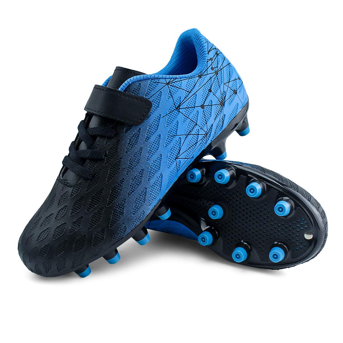 brooman Kids Firm Ground Soccer Cleats Boys Girls Athletic Outdoor Football Shoes(2,Black Blue)