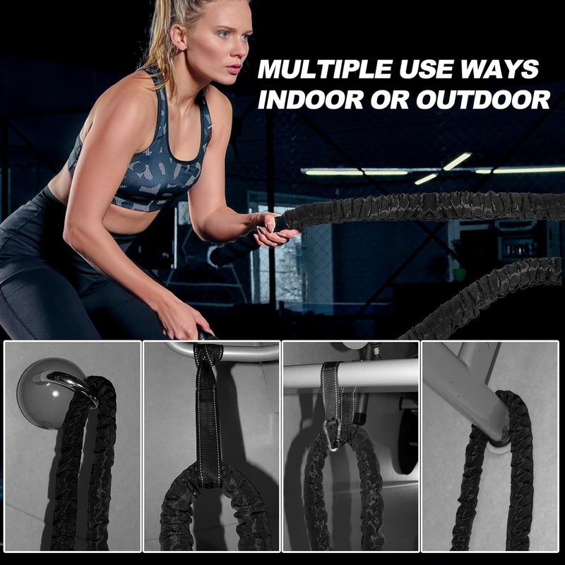 Battle Rope - Heavy Duty 1.5 Inch Diameter | 30FT/40FT/50FT Pink Exercise Ropes for Home Gym Workouts