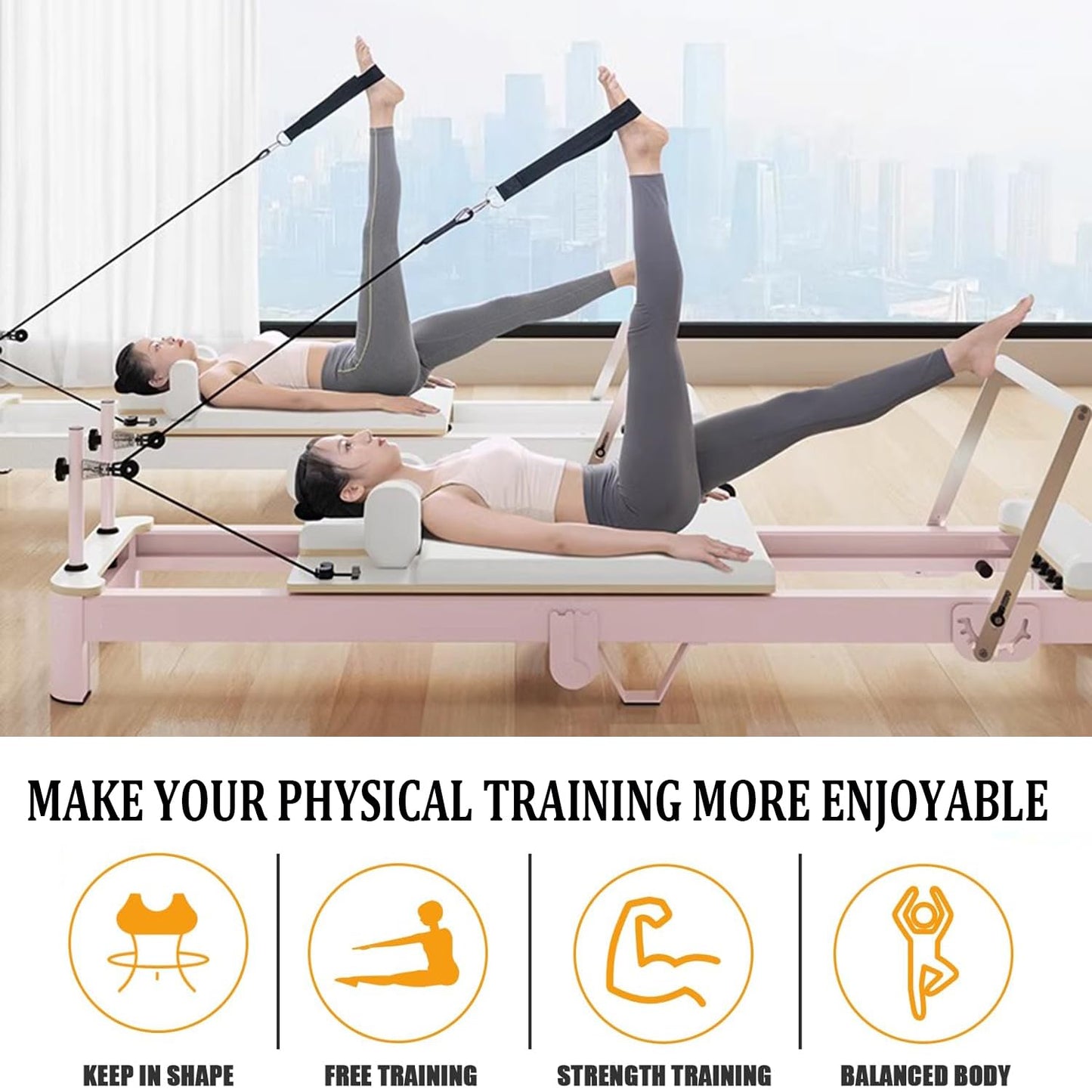 Pilates Reformer,Foldable Pilates Machine Equipment for Home and Studio Cardio Fitness Rebounder Suitable for Beginners and Intermediate Users (White)