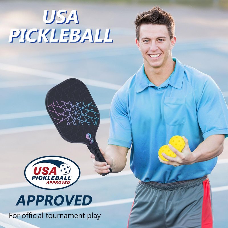 SS OXIKEN Pickleball Paddles Set of 4, USAPA Approved Carbon Fiber Pickle Ball Paddle (CHS), Polypropylene Honeycomb Core, Anti Slip Sweat Absorbing Grip, 4 Replacement Soft Grip, 6 Pickleball, Bag