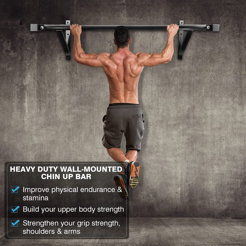 IRONWALLS Pull Up Bar Wall Mounted Home Gym, 500lbs Capacity Heavy Duty Iron Chin Up Bar Upper Body Workout Bar for Strength Training Equipment, Fitness Exercise Frame for Indoor Outdoor Use