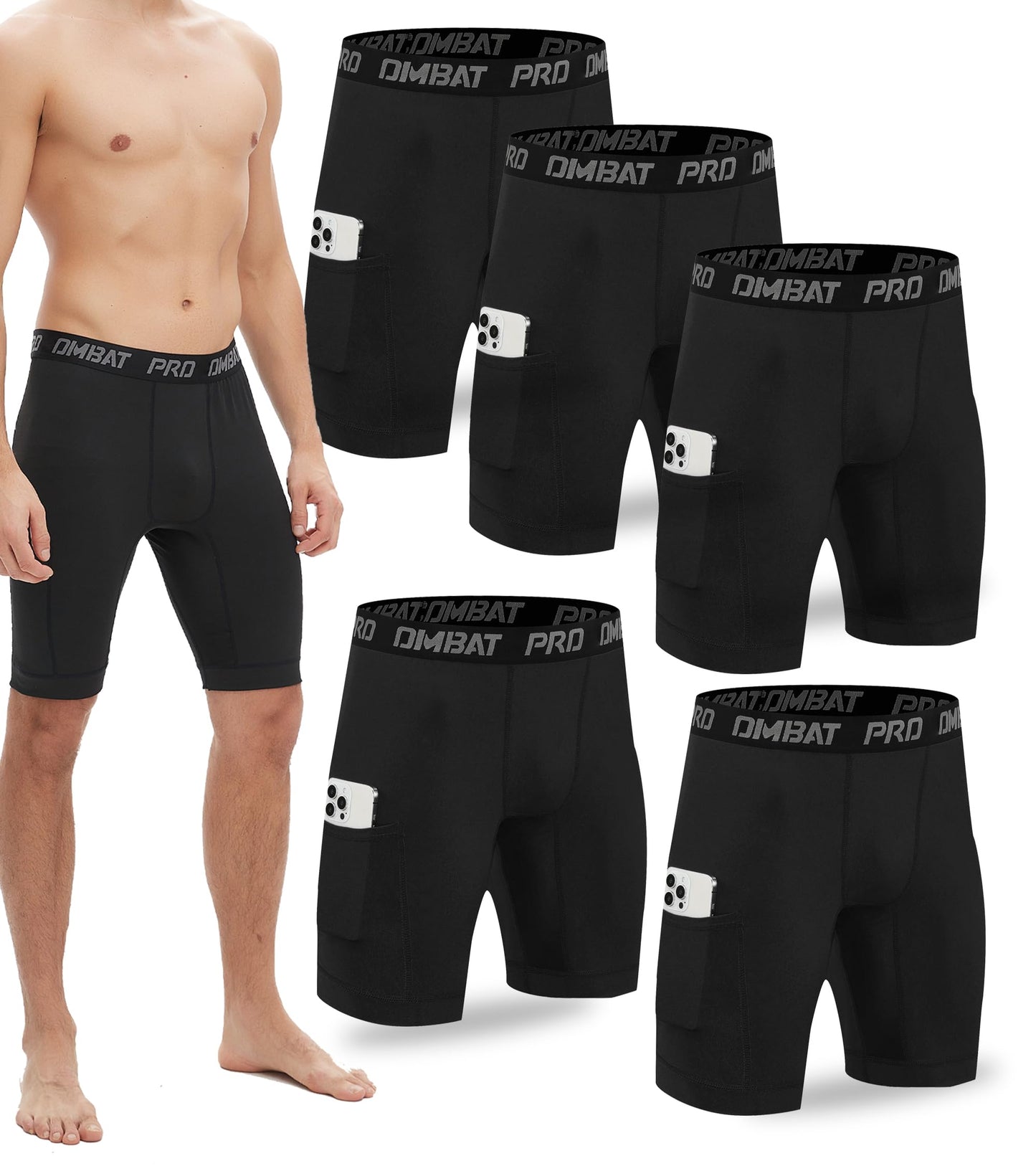 Antoyo 5 Pack Compression Short Men with Pocket Spandex Running Shorts