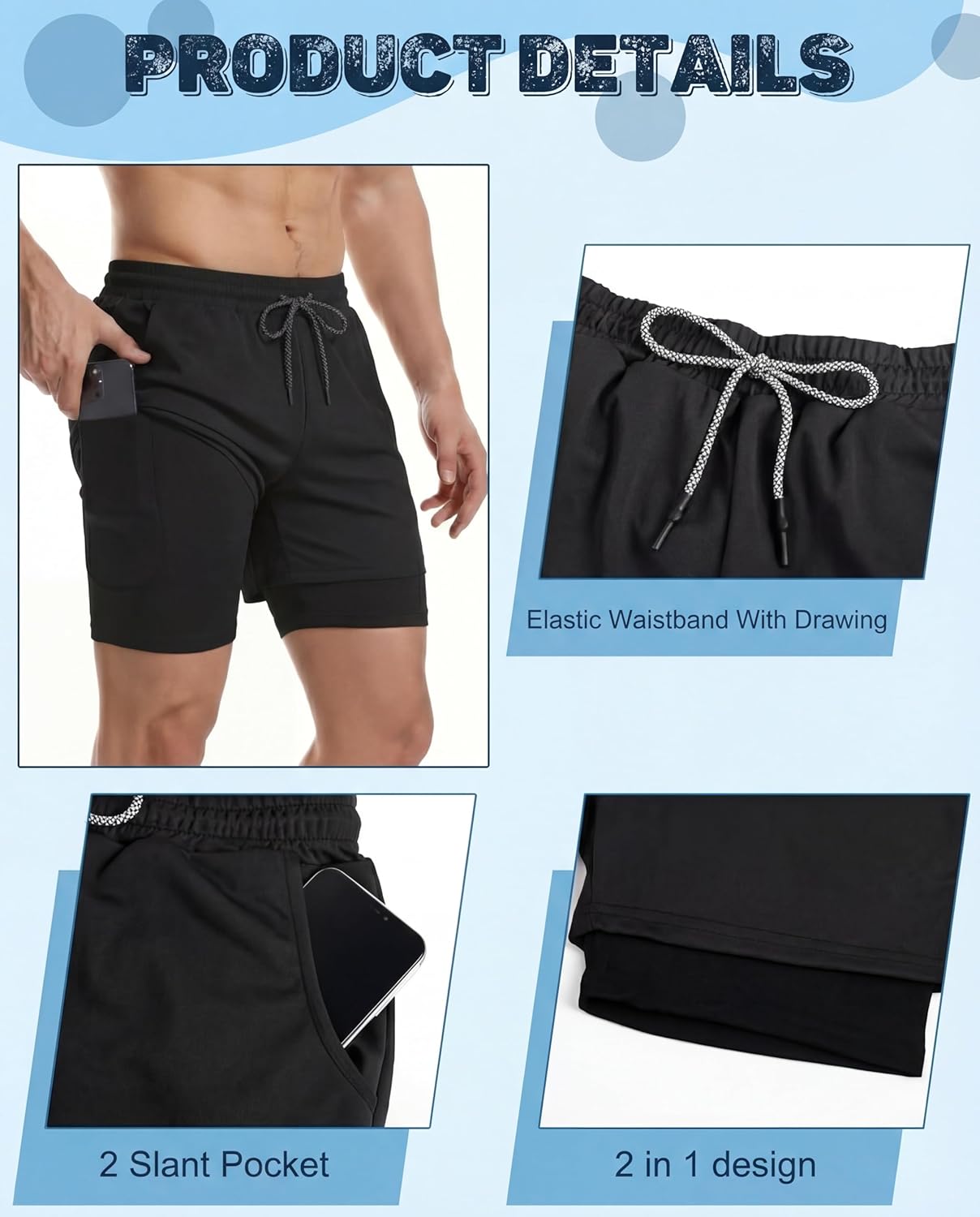Sureio Men's 2-in-1 Workout Running Shorts - 5-Inch Quick-Dry Athletic Shorts with Liner & Pockets