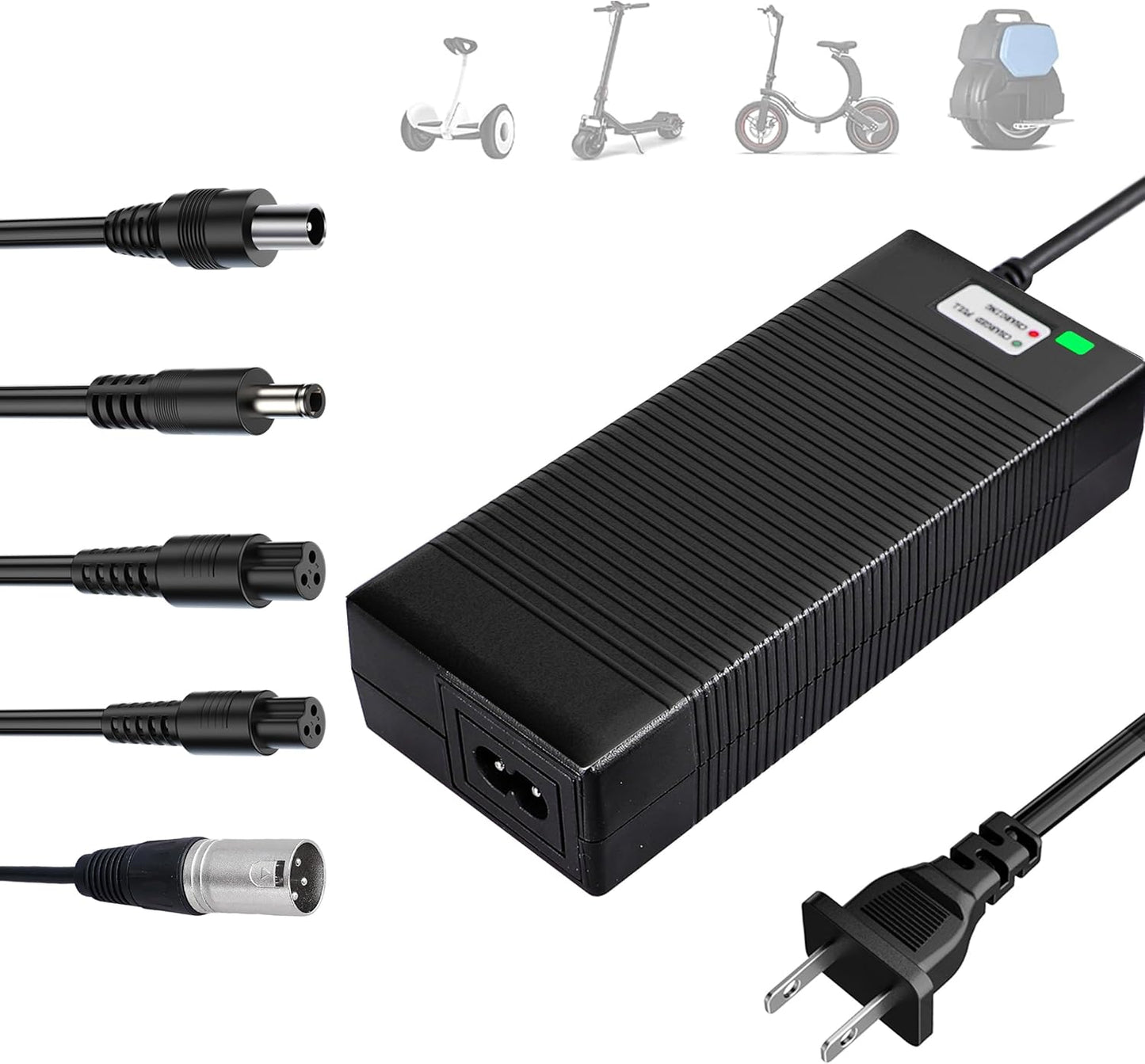 EVAPLUS 42V 2A Fast Charger | UL Certified with 5 Type Plugs for 36V Lithium Batteries - Compatible with Electric Scooters & Pocket Mod