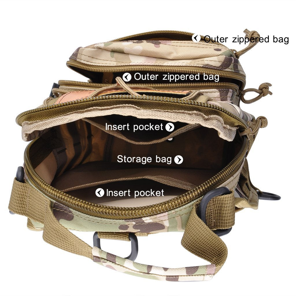 Qcute Tactical Backpack, Waterproof Military Cross-body Molle Sling Shoulder Backpack Chest Bag for Outdoor Every Day Carry (CP camouflage)