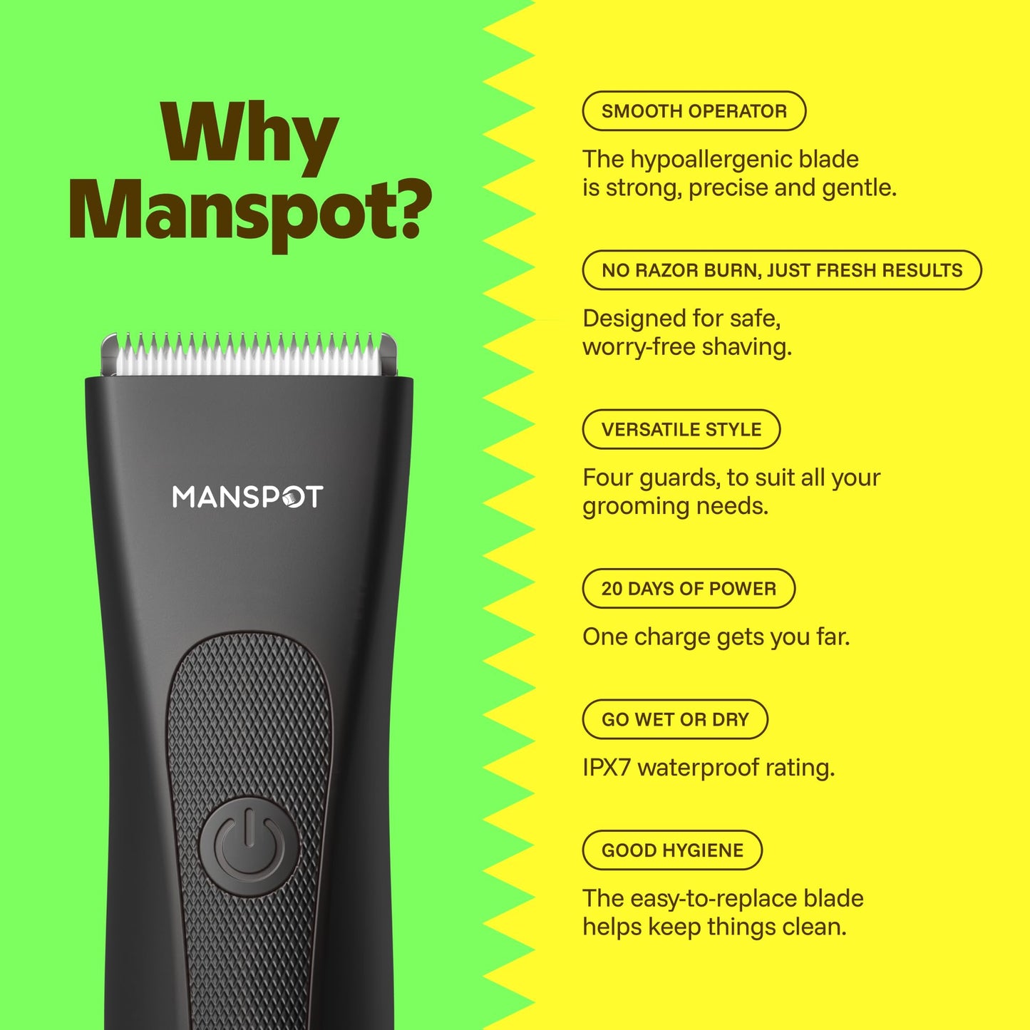 MANSPOT Manscape Groin & Body Hair Trimmer for Men, Electric Pubic Shaver