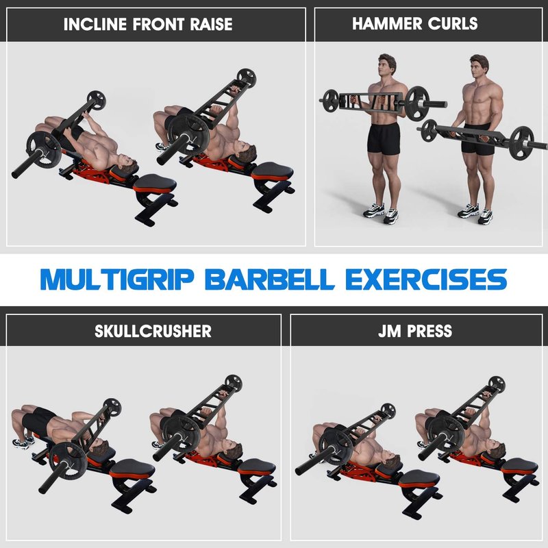 Yes4All Multi Grip Barbell - Swiss Bar, American Bar with 2 Collars, Fits Olympic Weight Plates - Commercial and Home Gym & Support Pressing, Lifting & Curls