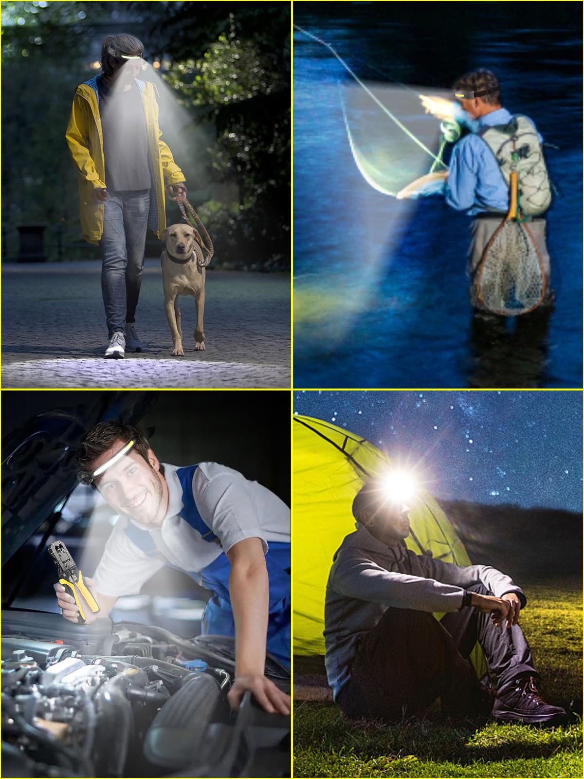 LED Headlamp Rechargeable 2 Pack, 230° Wide Beam Head Lamp Super Bright, Waterproof Rechargeable Headlamp USB C, Motion Sensor Head Lights for Forehead, Hard Hat Headlamps for Adults Running Camping