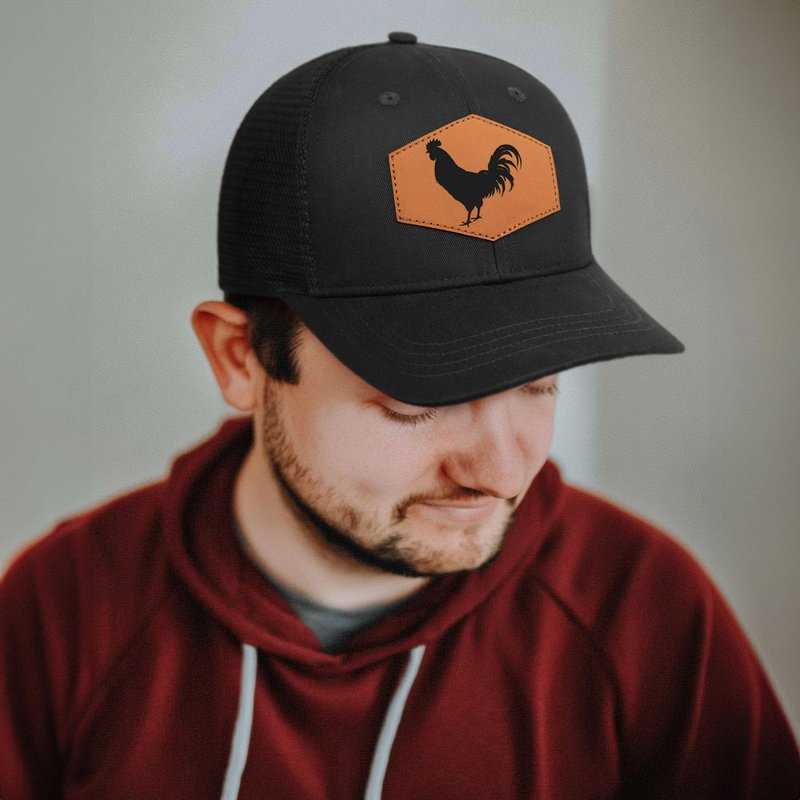 Jiaazerd Rooster Baseball Cap for Chicken Lovers,Leather Trucker Hat Snapback Hat for Men Women Brown