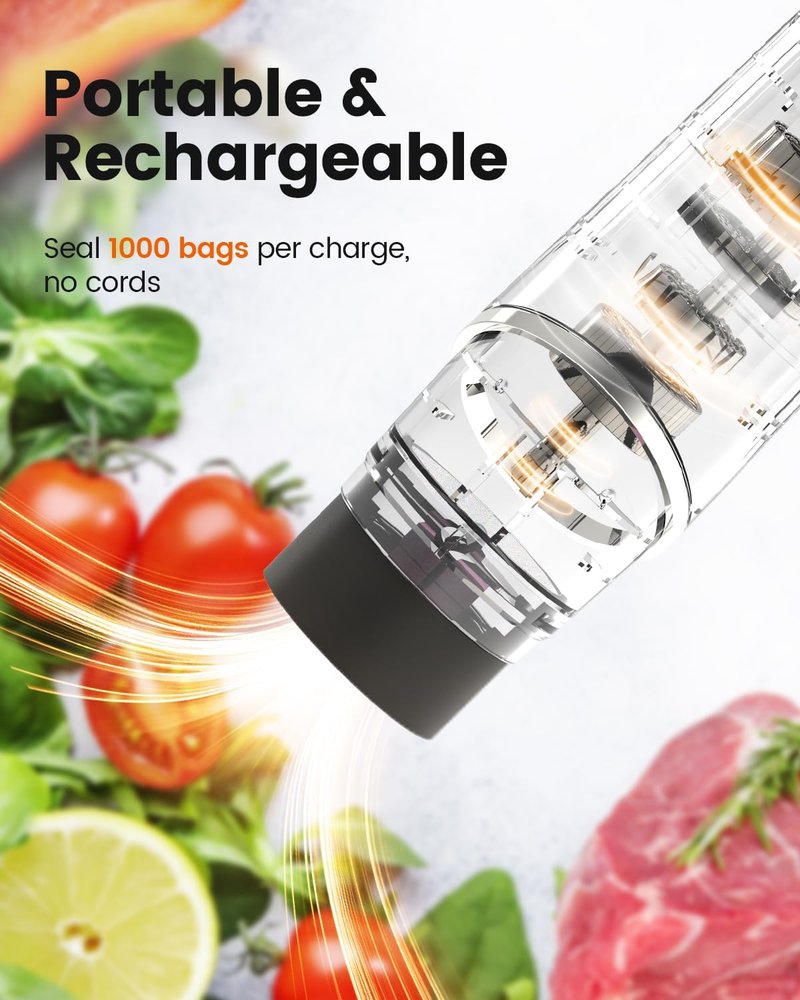 Portable Vacuum Sealer - Handheld Food Saver with 30 Reusable Bags | 60kPa Compact Design for Freezer & Microwave