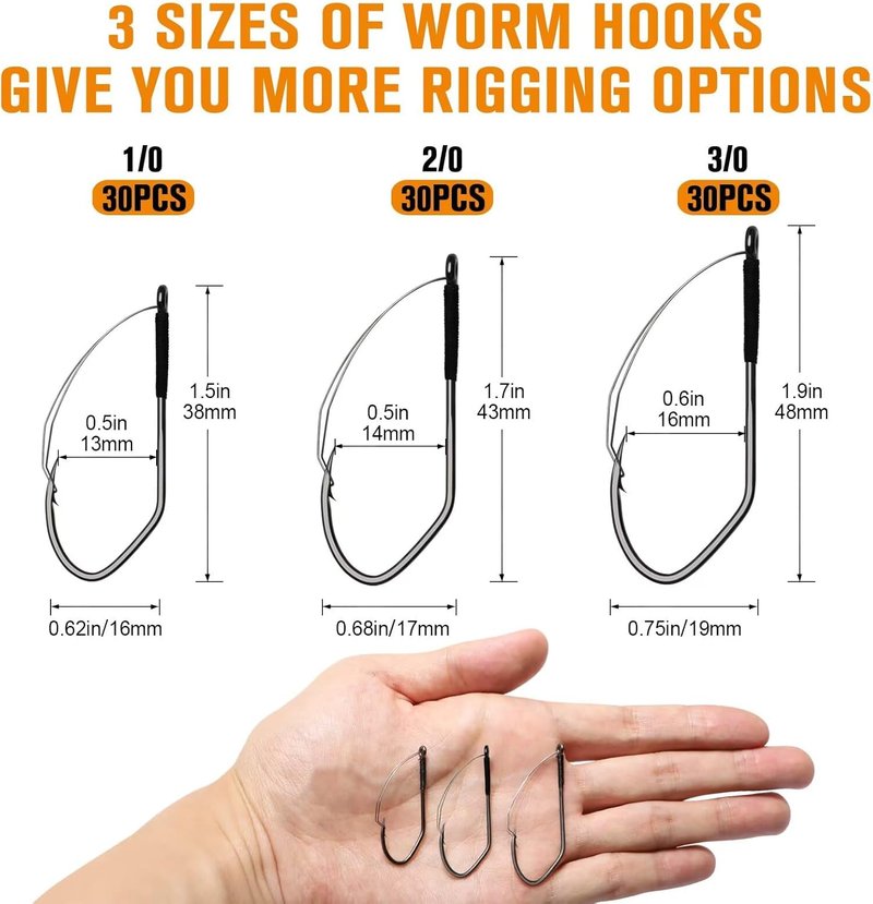 Weedless Worm Hooks for Wacky & Texas Rig Fishing - 30PCS Professional V Bass Hooks | Freshwater & Saltwater Sizes 1/0, 2/0, 3/0