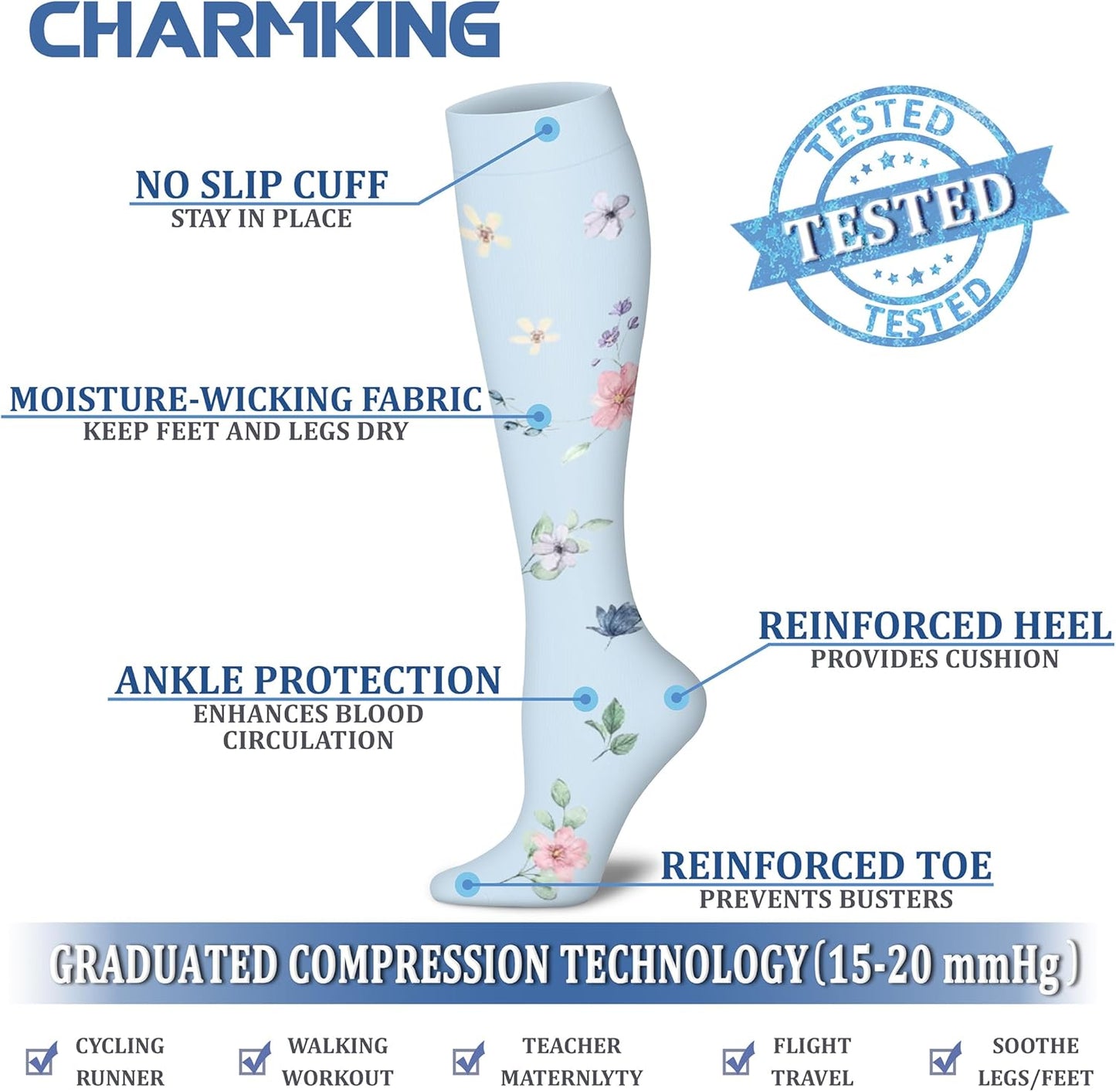 Compression Socks for Women & Men - 15-20 mmHg Calf Support for Athletic Cycling | 8 Pairs
