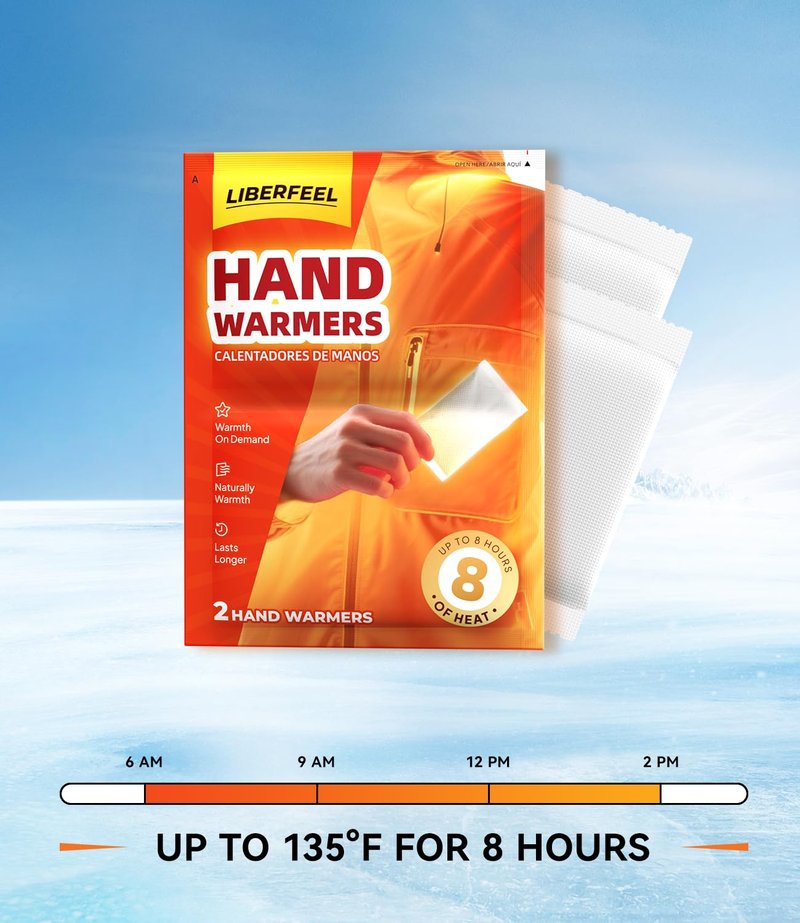 LIBERFEEL Hand Warmers Disposable 80/120 Warmers -Long-Lasting Up to 10 Hours for Warm Hand, Safe Natural Odorless Air Activated Warmers for Camping, Fishing, Winter for Men Women Kids (80)