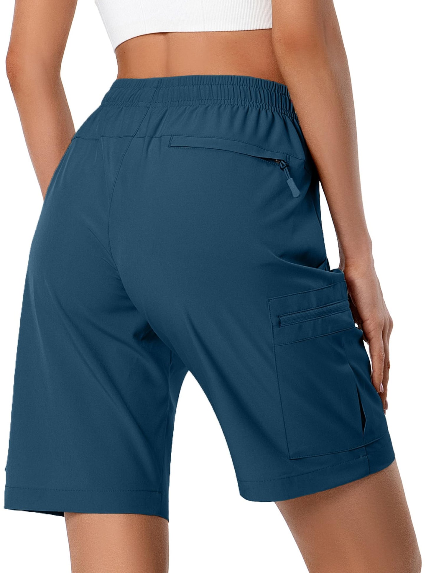 Hugut Women's Lightweight Hiking Cargo Shorts Quick Dry Athletic Shorts Camping Travel Golf Zipper Pockets Water Resistant Dusty Blue
