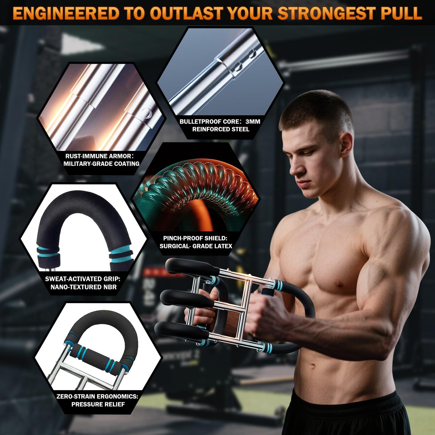 Qxeutm Twister Arm Trainer, Home Chest Workout Equipment, Adjustable Arm Trainer for Men, Home Forearm Strengthener Hand Exercise Equipment, Portable Detachable Upper Body Fitness(120-180lb)