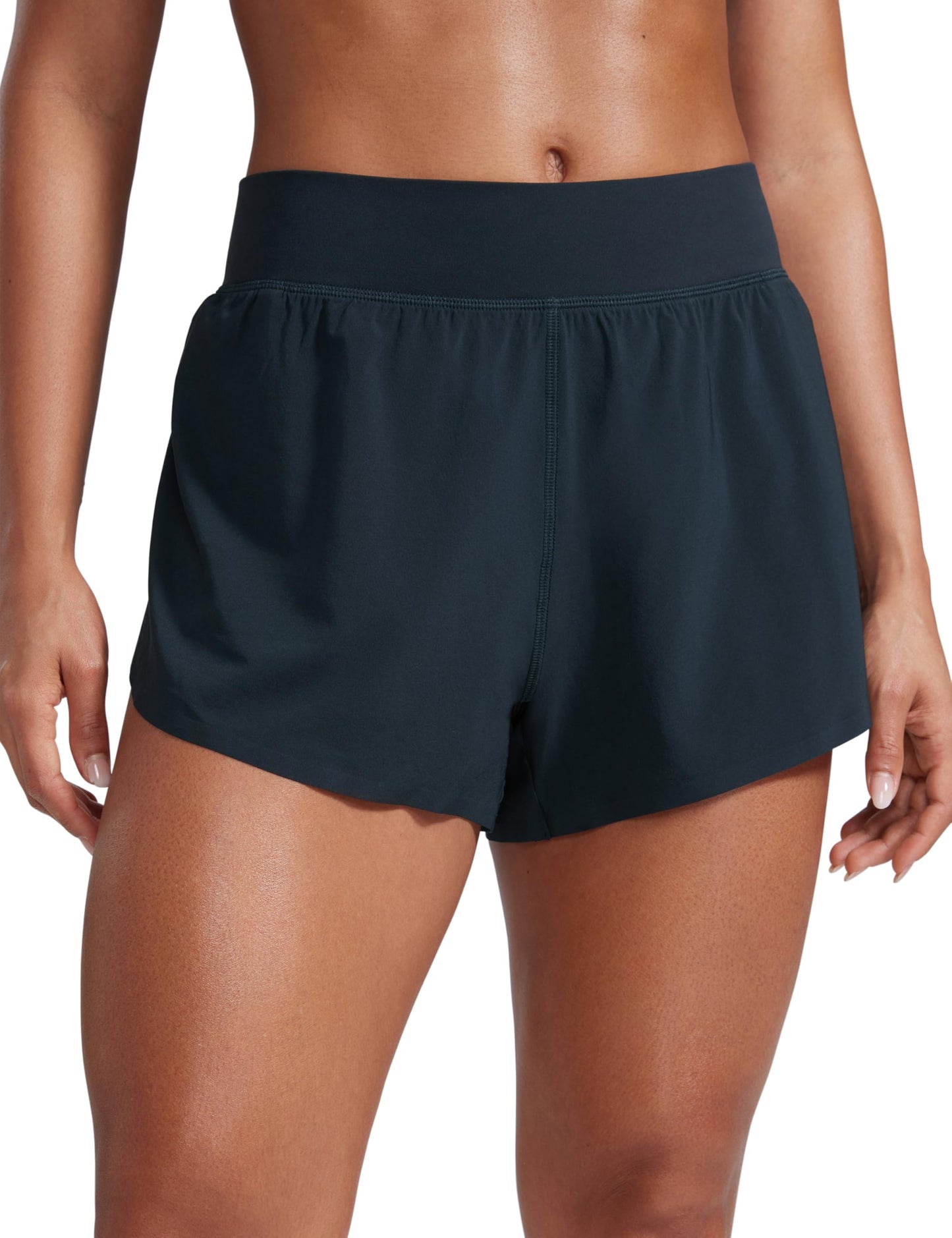 CRZ YOGA High Waisted Split Running Shorts for Women 3" - Comfy Mesh Liner for Workout Athletic GymTrack Quick Dry True Navy Large