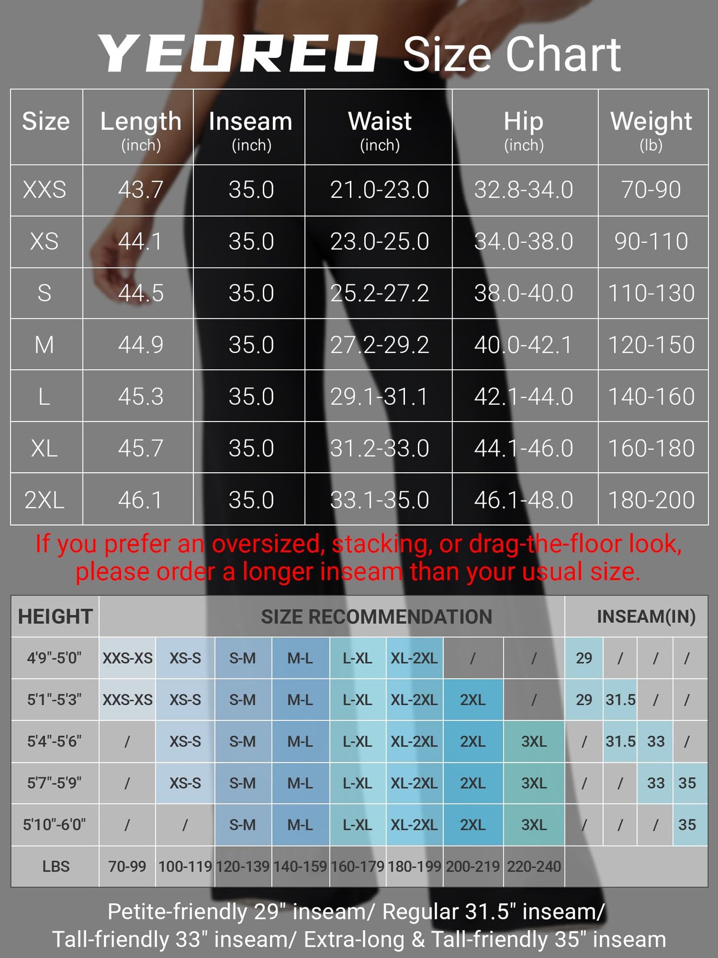 YEOREO Workout Womens Straight Leggings 35" Eddiy Yoga Pants Granite Blue M