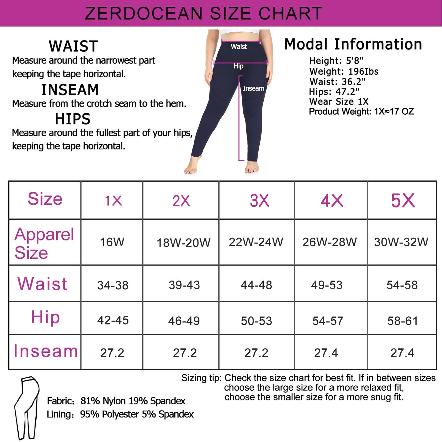 ZERDOCEAN Women's Plus Size Fleece Lined Leggings with Pocket High Waist Winter Thermal Soft Workout Yoga Pants Navy 2X