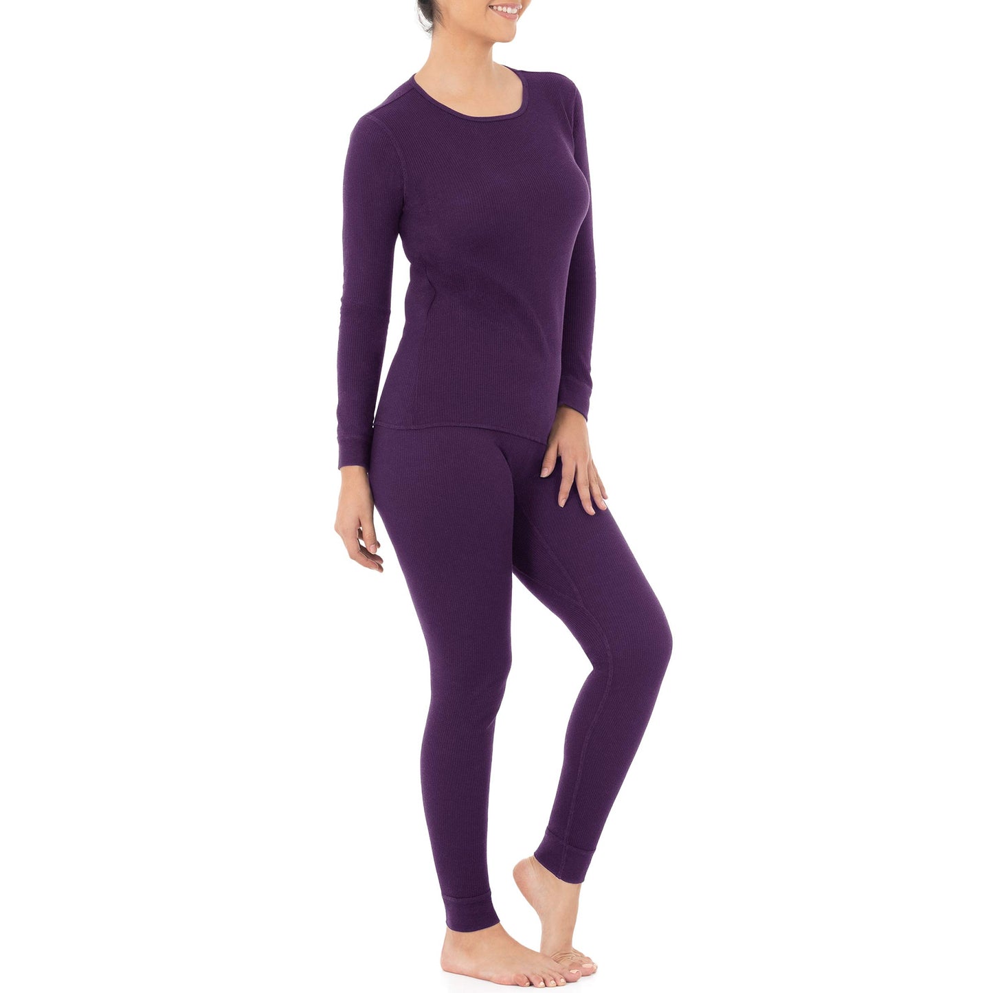 Fruit of the Loom Women's Micro Waffle Premium Thermal Set, Violet, Large