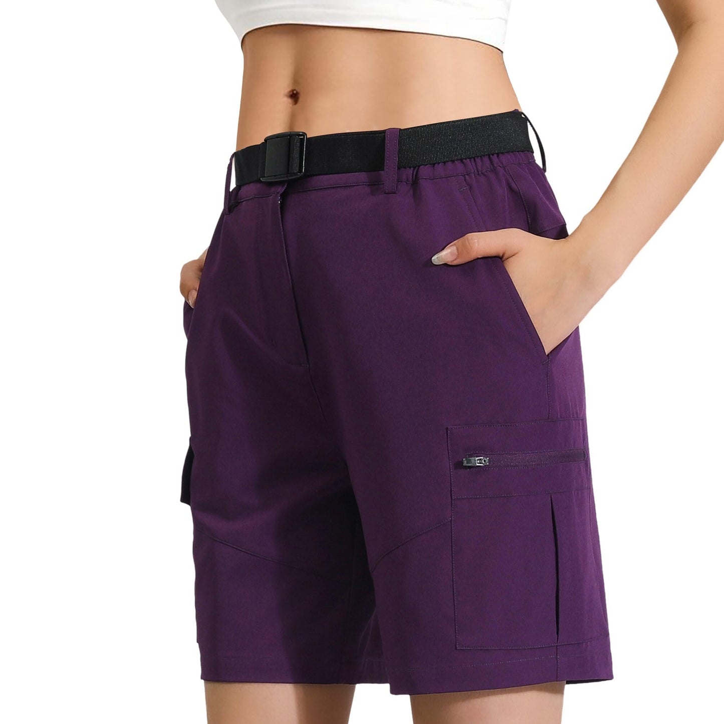 RIMOHX Women's 7'' Hiking Cargo Shorts with Multiple Pockets Lightweight Quick Dry Athletic Outdoor Golf Casual Summer Shorts Purple