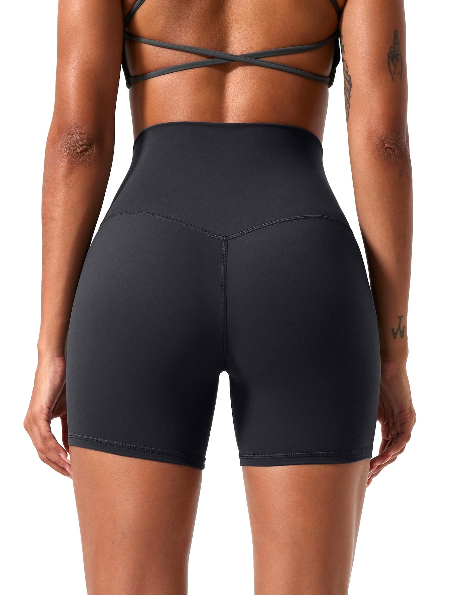 voenxe High Waisted Biker Shorts Women,6" Tummy Control Workout Gym Soft Shorts for Yoga Running,Spandex No Front Seam,2 Pack
